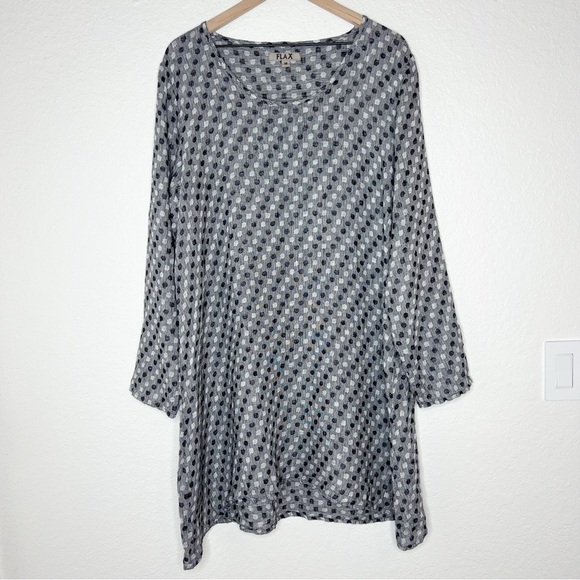 Flax Linen Tunic Dress Gray Polka Dot Long Sleeve Scoop Neck size Medium - Picture 1 of 4